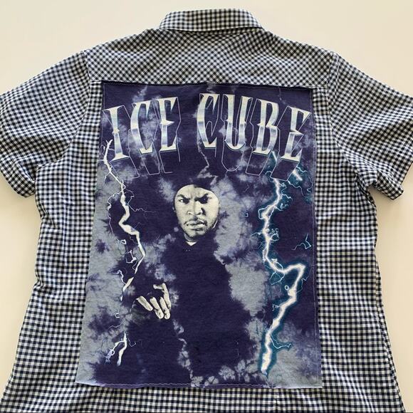 Via Penny Lane Reworked Apparel | Ice Cube Tie Dye Gingham Button Down Shirt - Picture 2 of 9